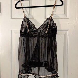 Vintage Victoria's Secret 2000s Black Mesh Sheer Mini Babydoll